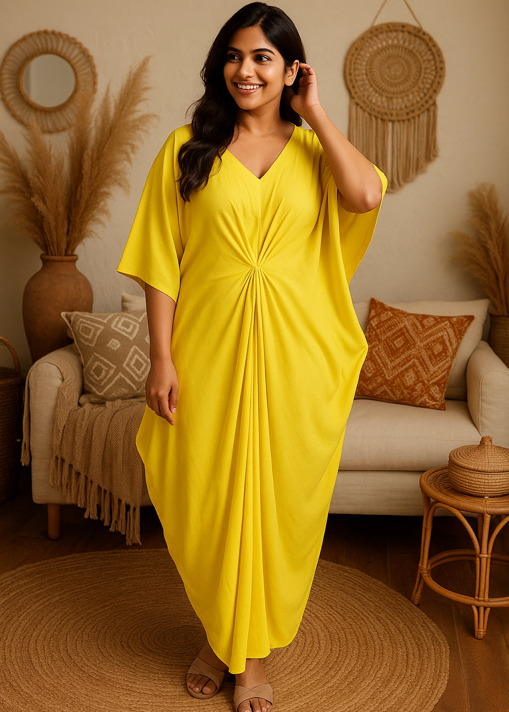 Yellow Riviera Sunshine Front-Knot Kaftan