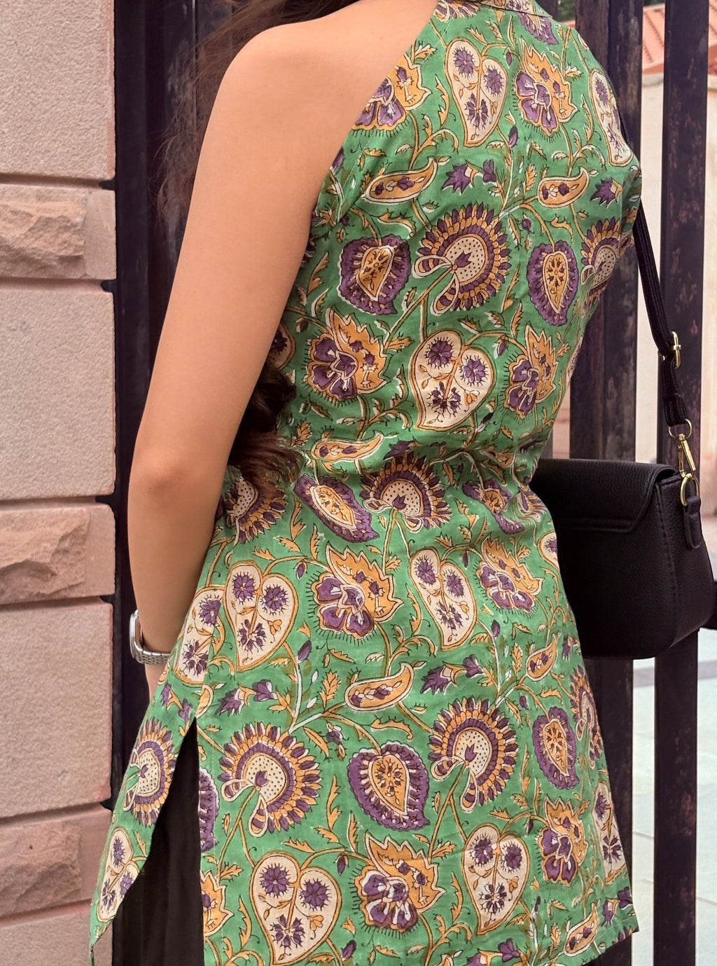 Green Manderian Collar Cotton Kurti