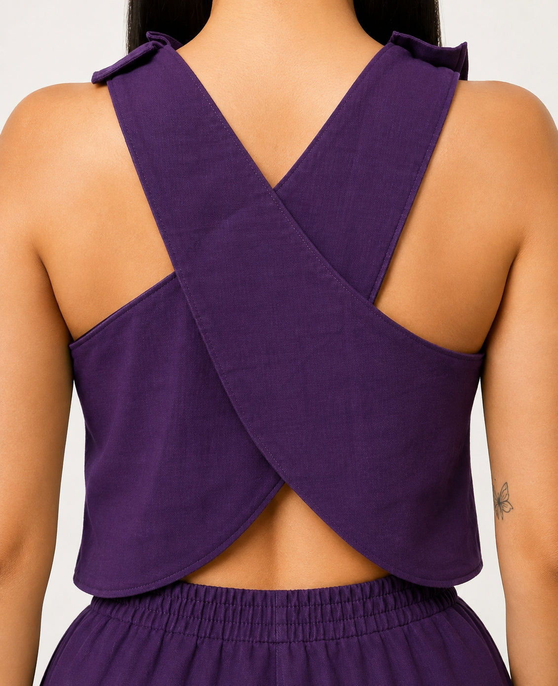 Women Cross Back Purple Cotton Top