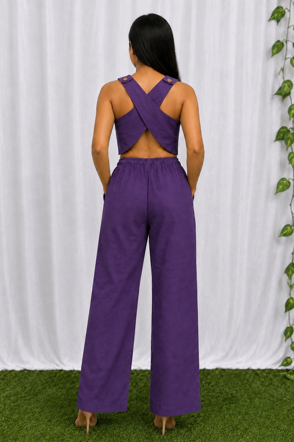 Purple Cotton Cross Back top and Bottom Set