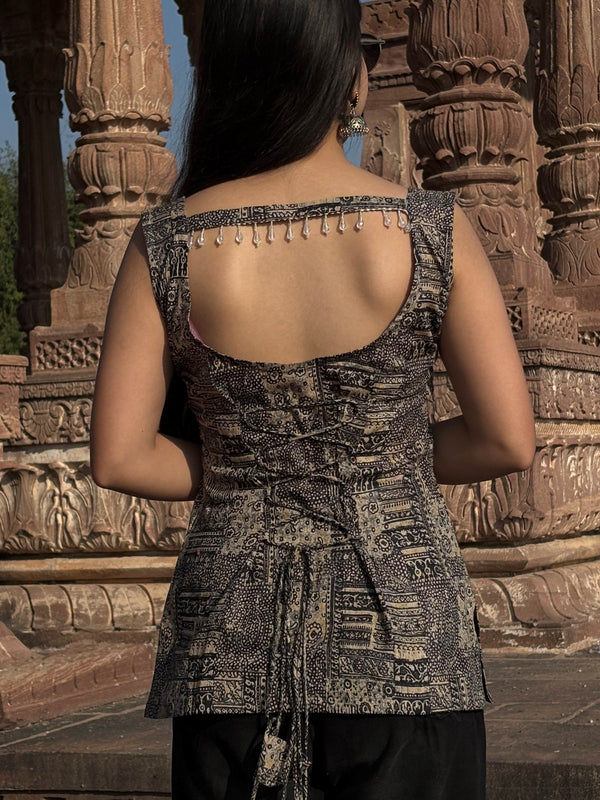 Tribal Block Motifs Square Neck Pure Cotton Kurti