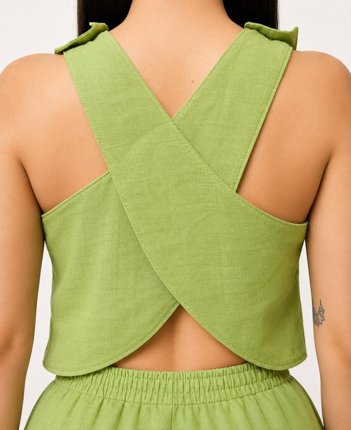 Women Cross Back Green Cotton Top