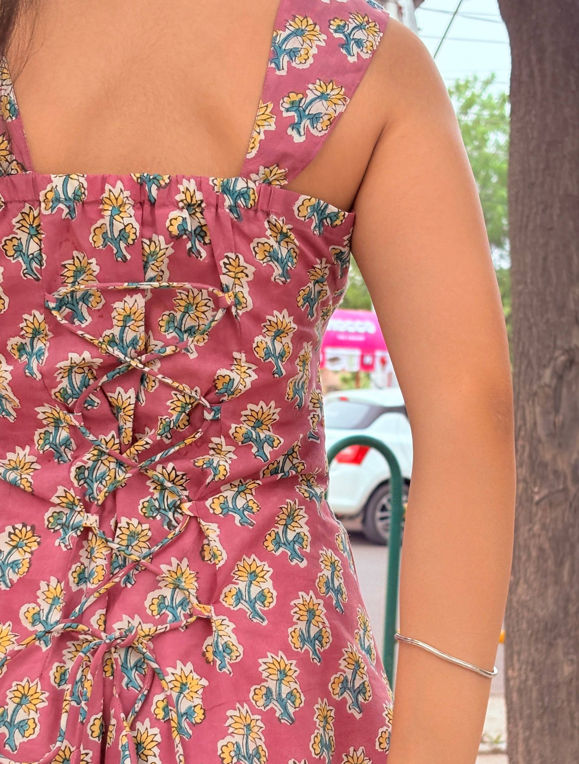 Mauve Orchid Block Print Cotton Short Kurti