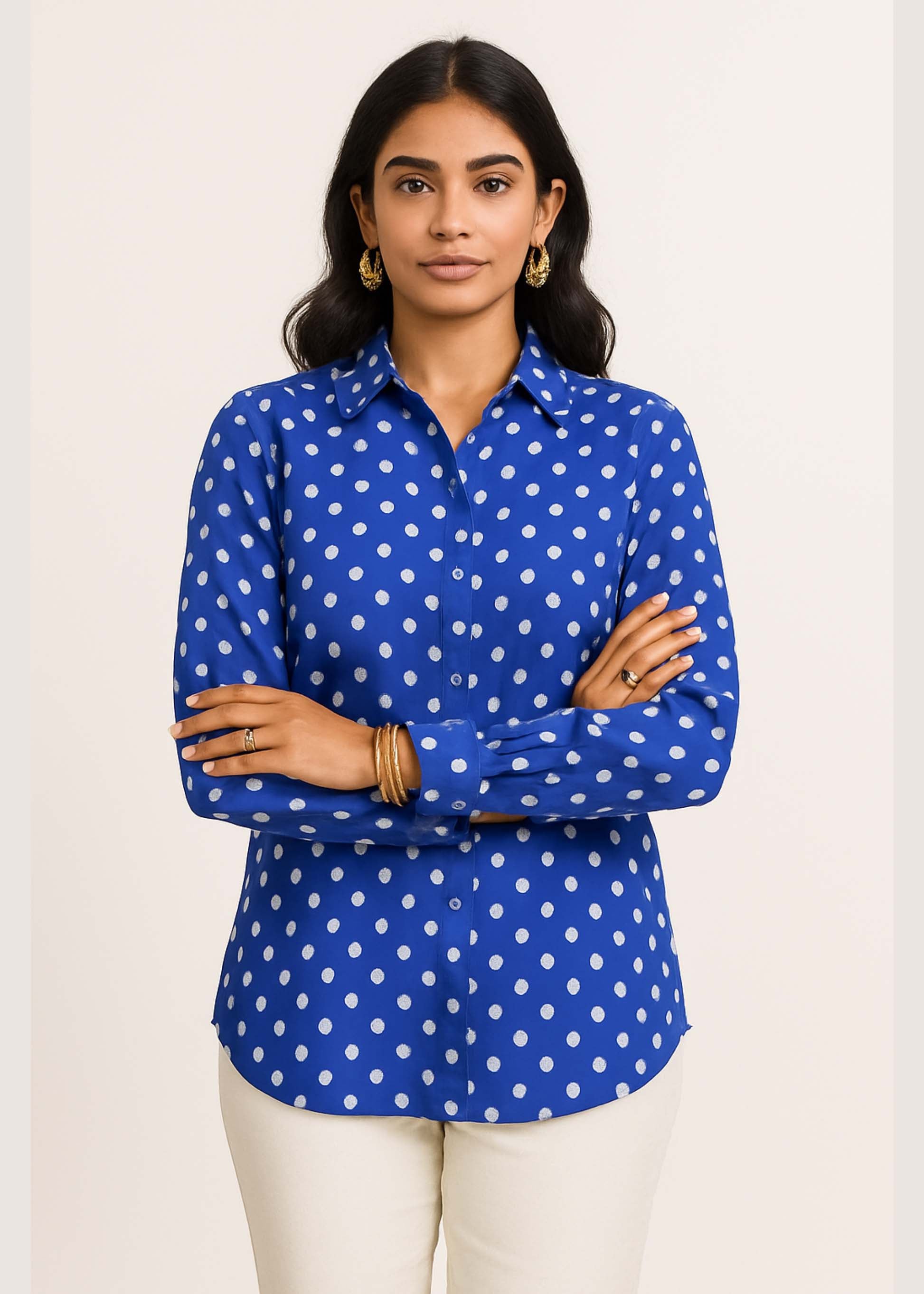 Blue Polka Dot Cotton Shirt