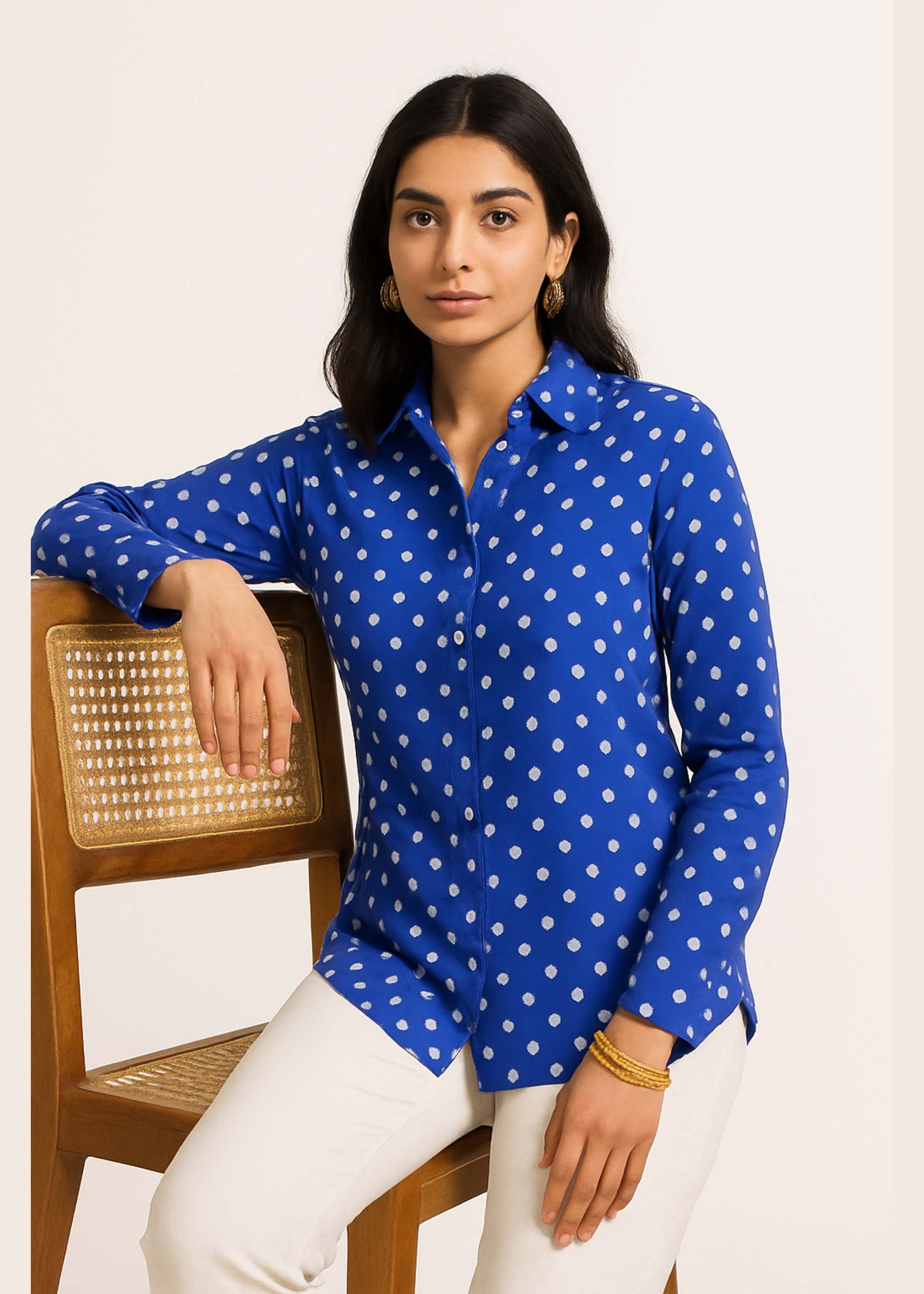 Blue Polka Dot Cotton Shirt