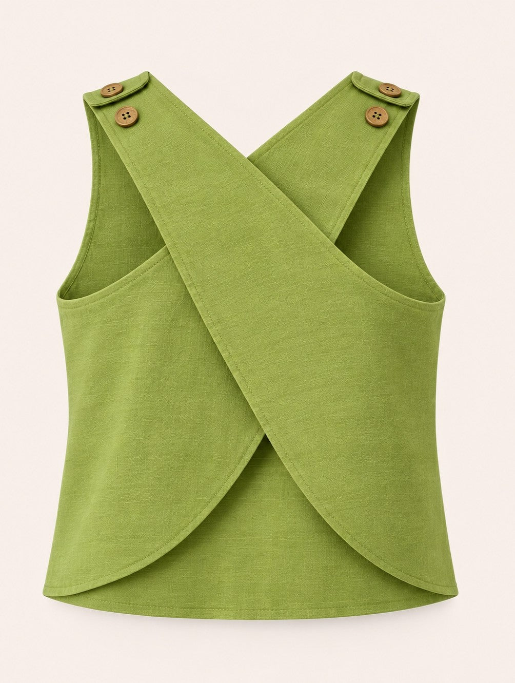 Women Cross Back Green Cotton Top