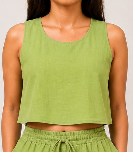 Women Cross Back Green Cotton Top