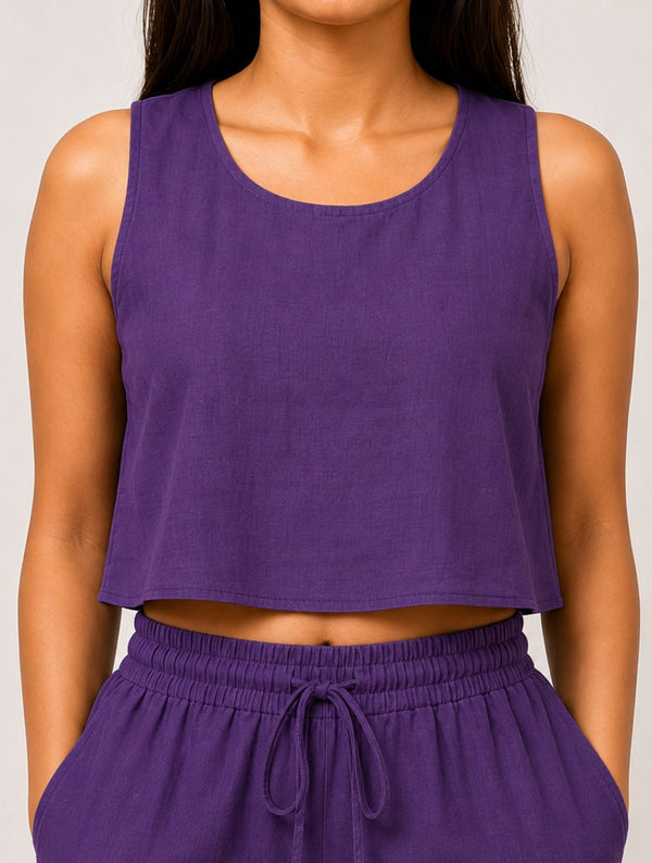 Women Cross Back Purple Cotton Top