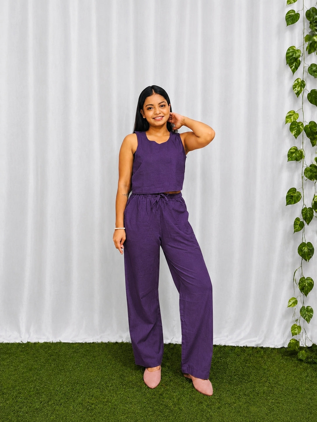 Purple Cotton Cross Back top and Bottom Set