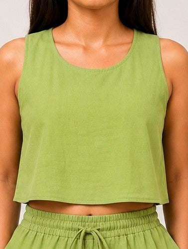 Women Cross Back Green Cotton Top