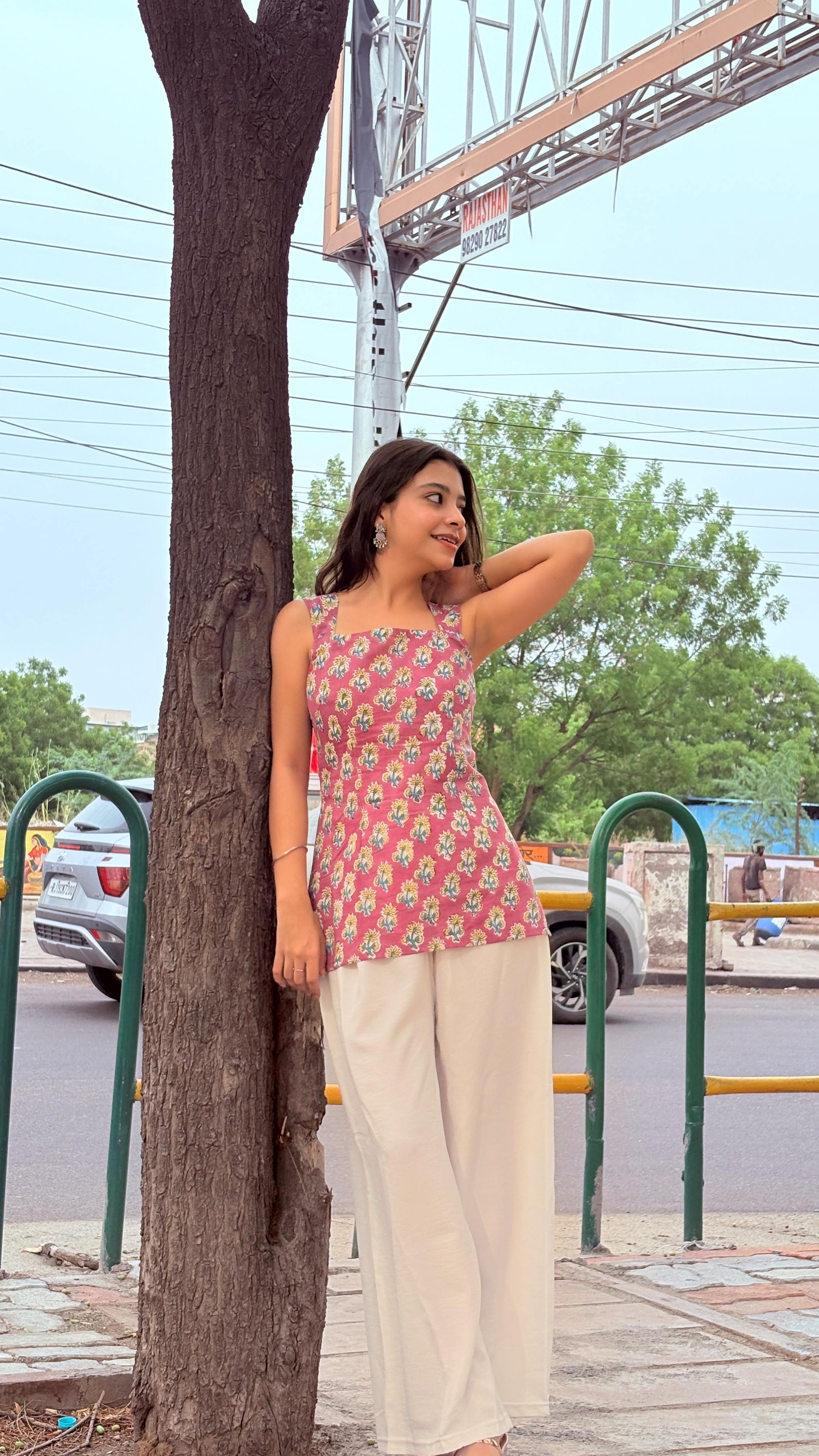 Mauve Orchid Block Print Cotton Short Kurti
