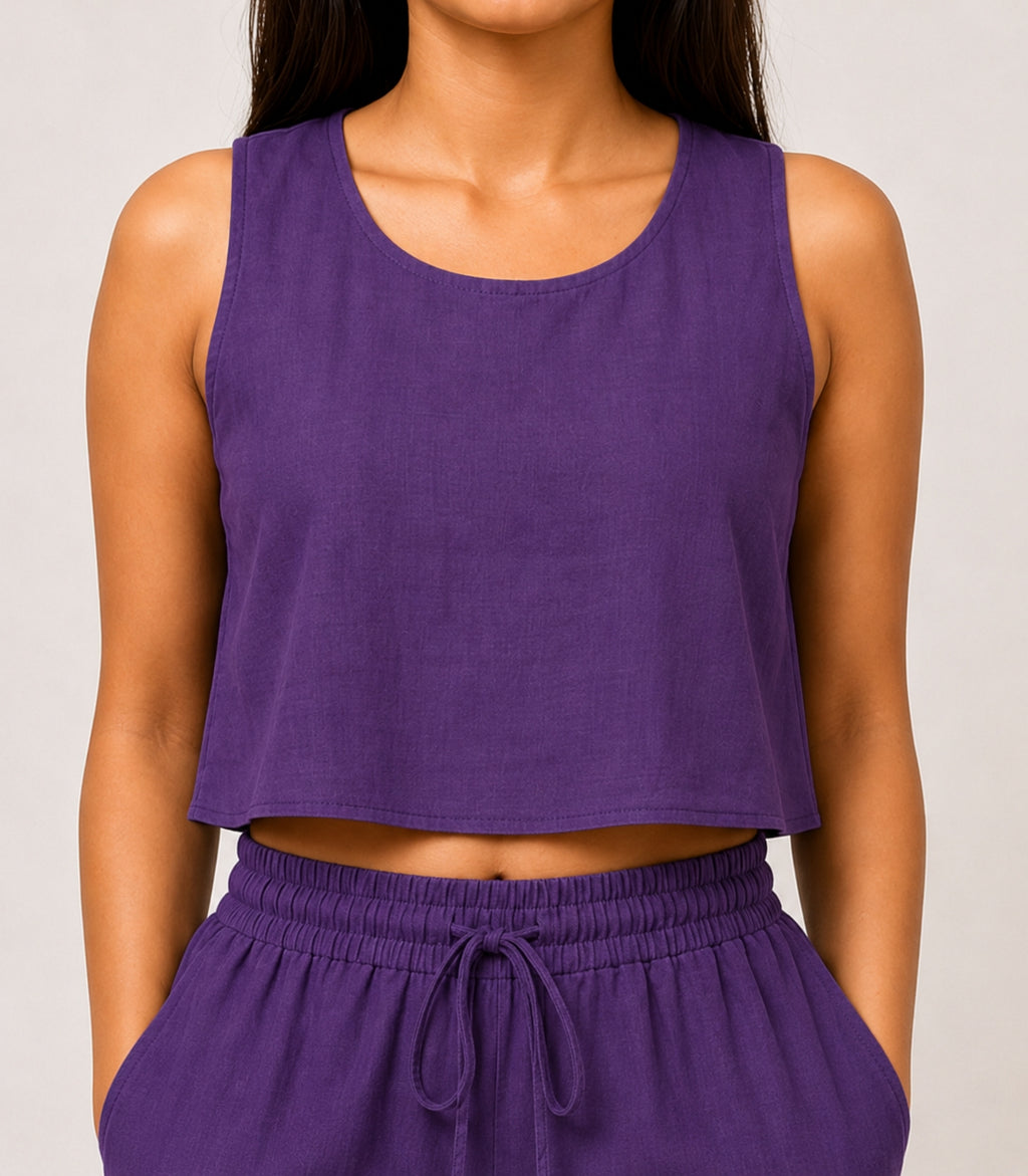 Women Cross Back Purple Cotton Top