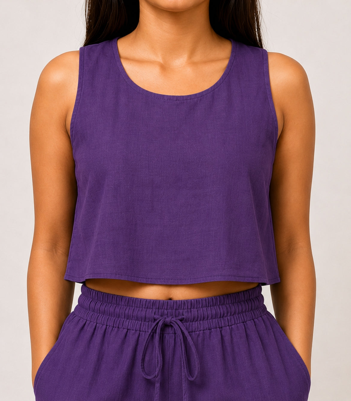 Women Cross Back Purple Cotton Top