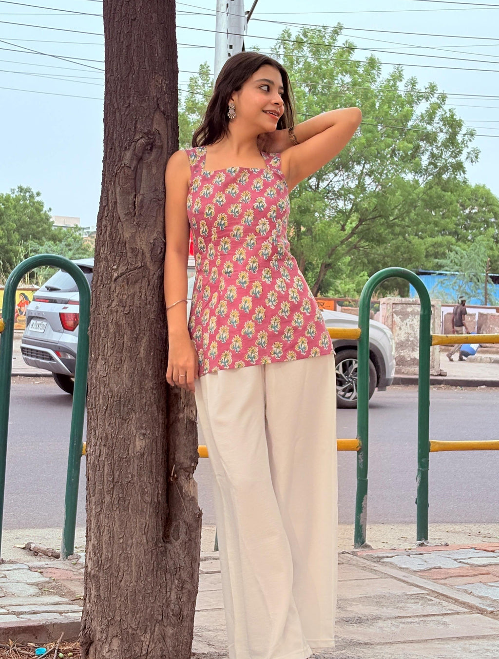Mauve Orchid Block Print Cotton Short Kurti
