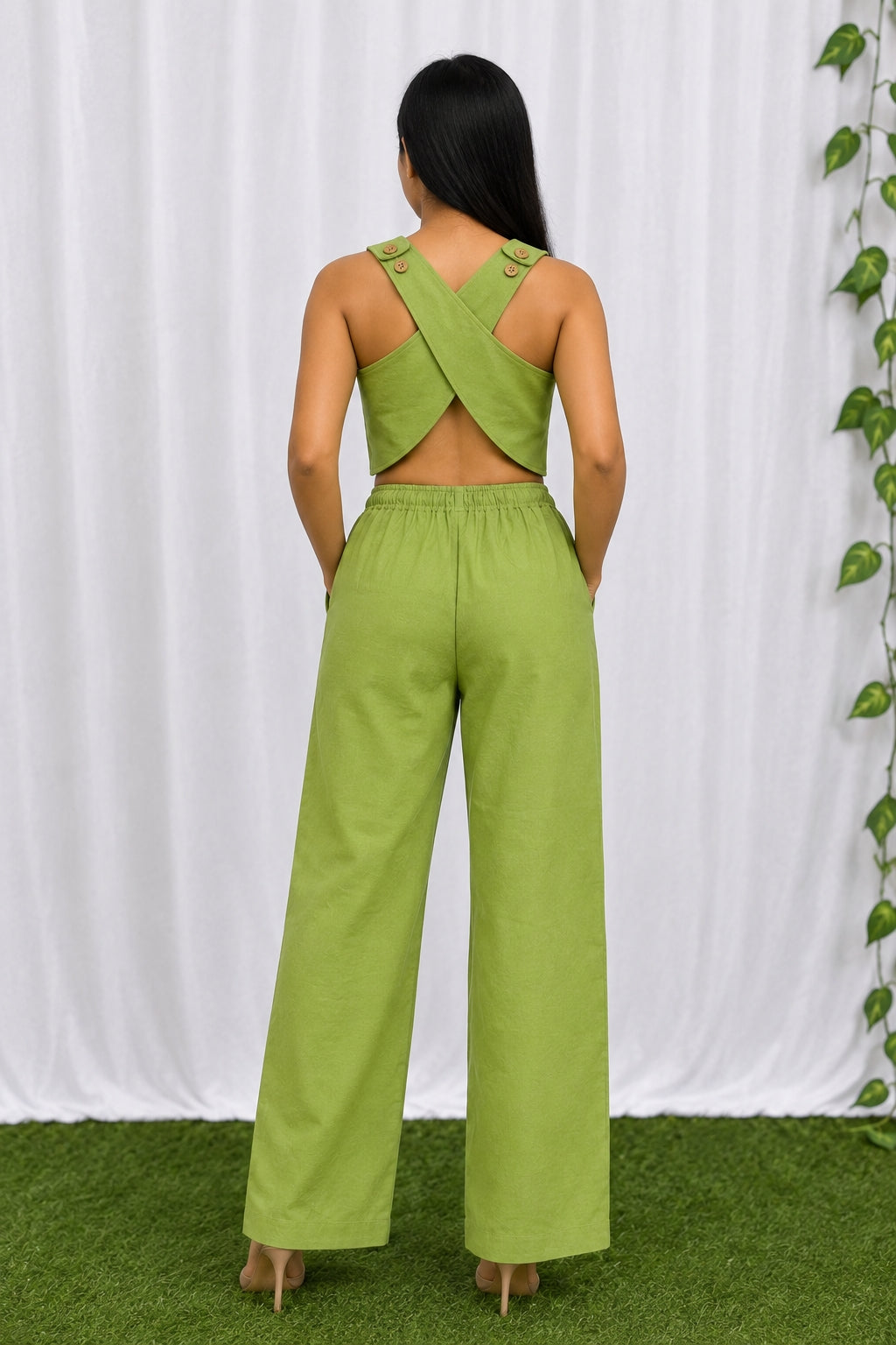 Green Cotton Cross Back top and Bottom Set