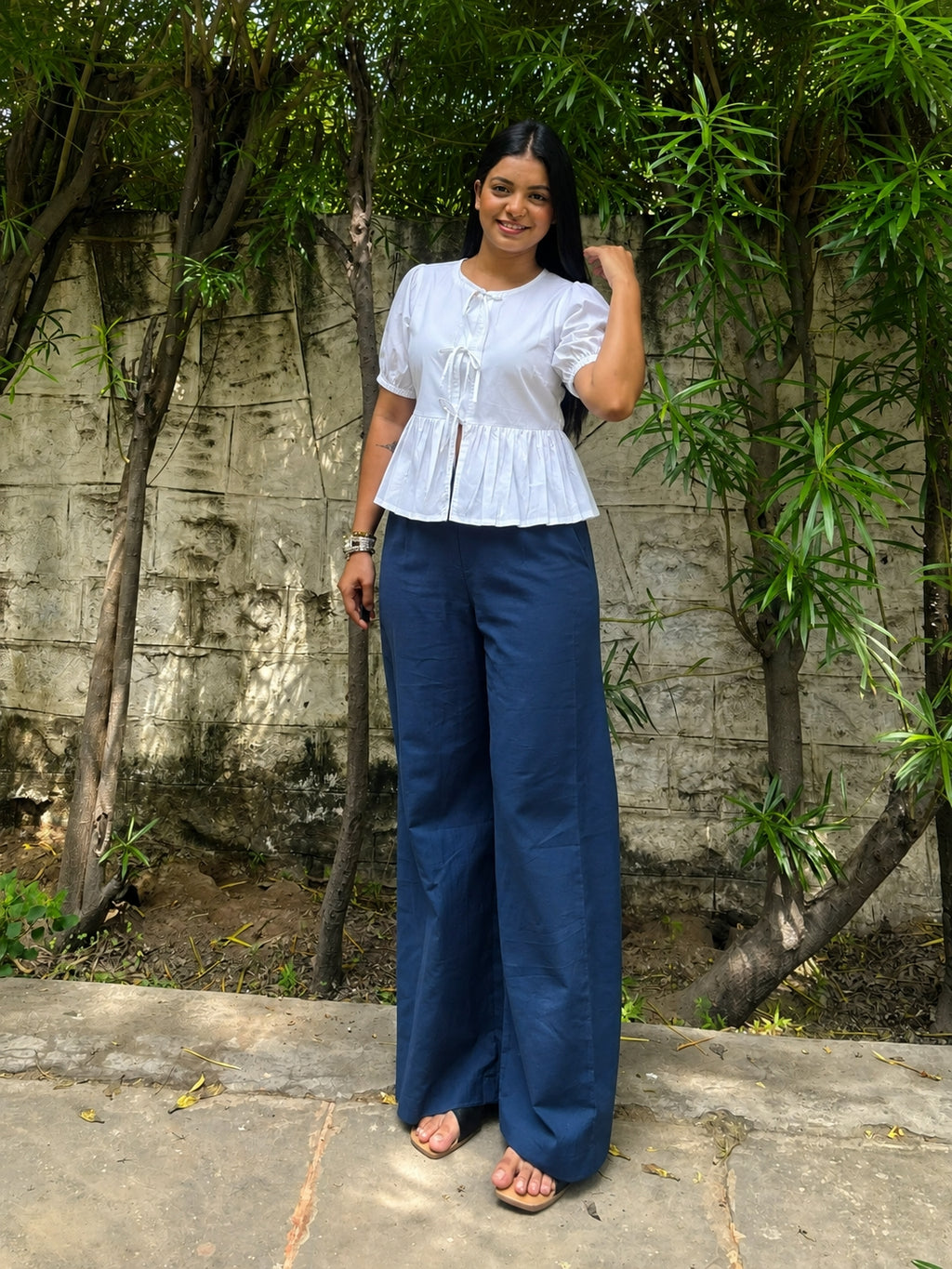 White Poplin Peplum Bow Top
