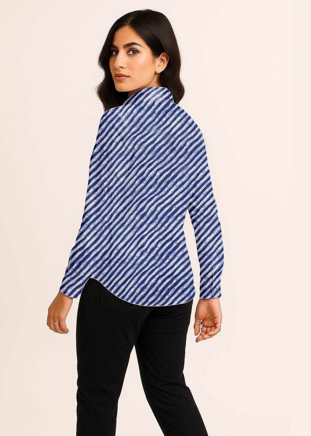 Blue Leheriya Front Yoke Lace Cotton Shirt