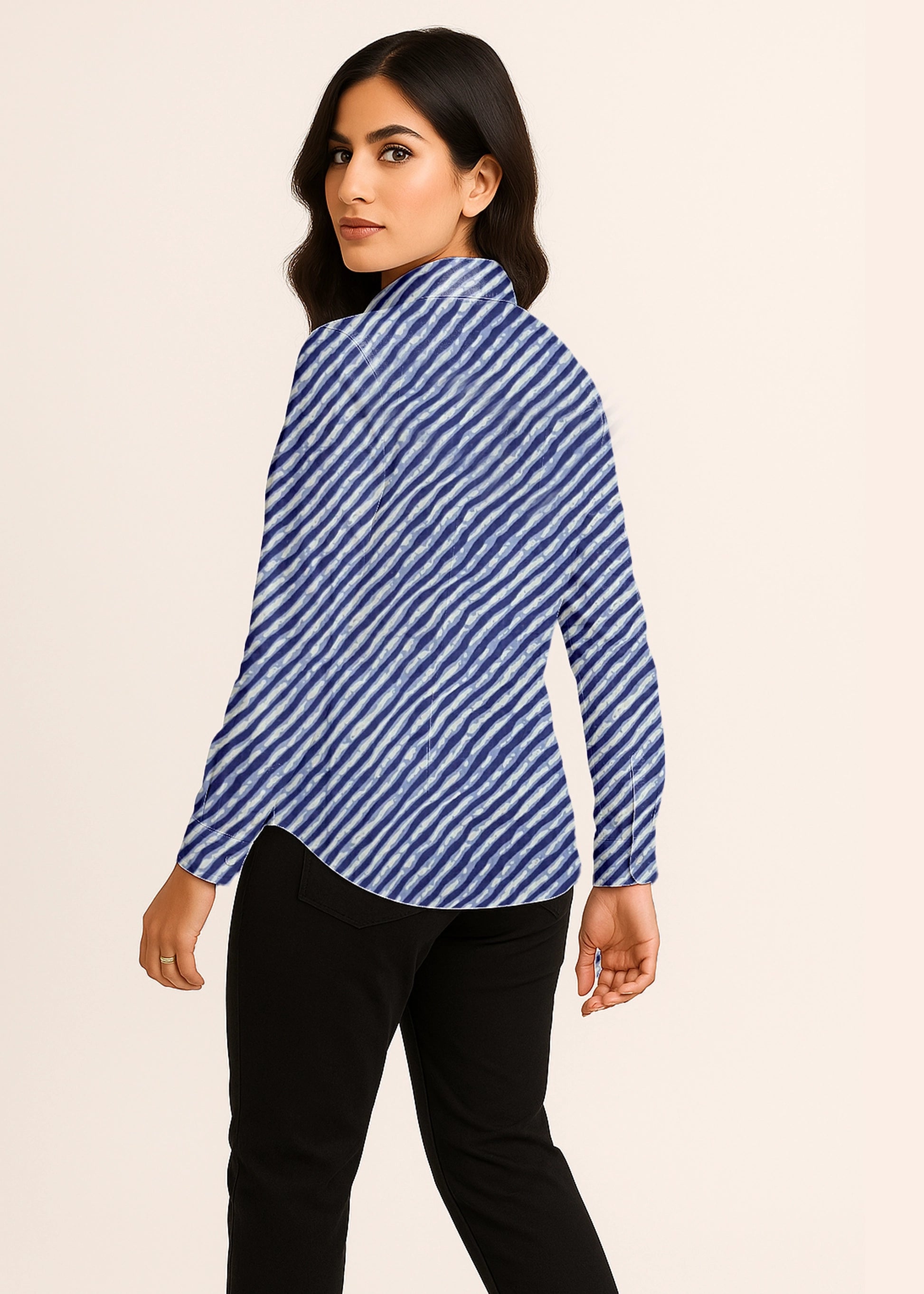 Blue Leheriya Front Yoke Lace Cotton Shirt