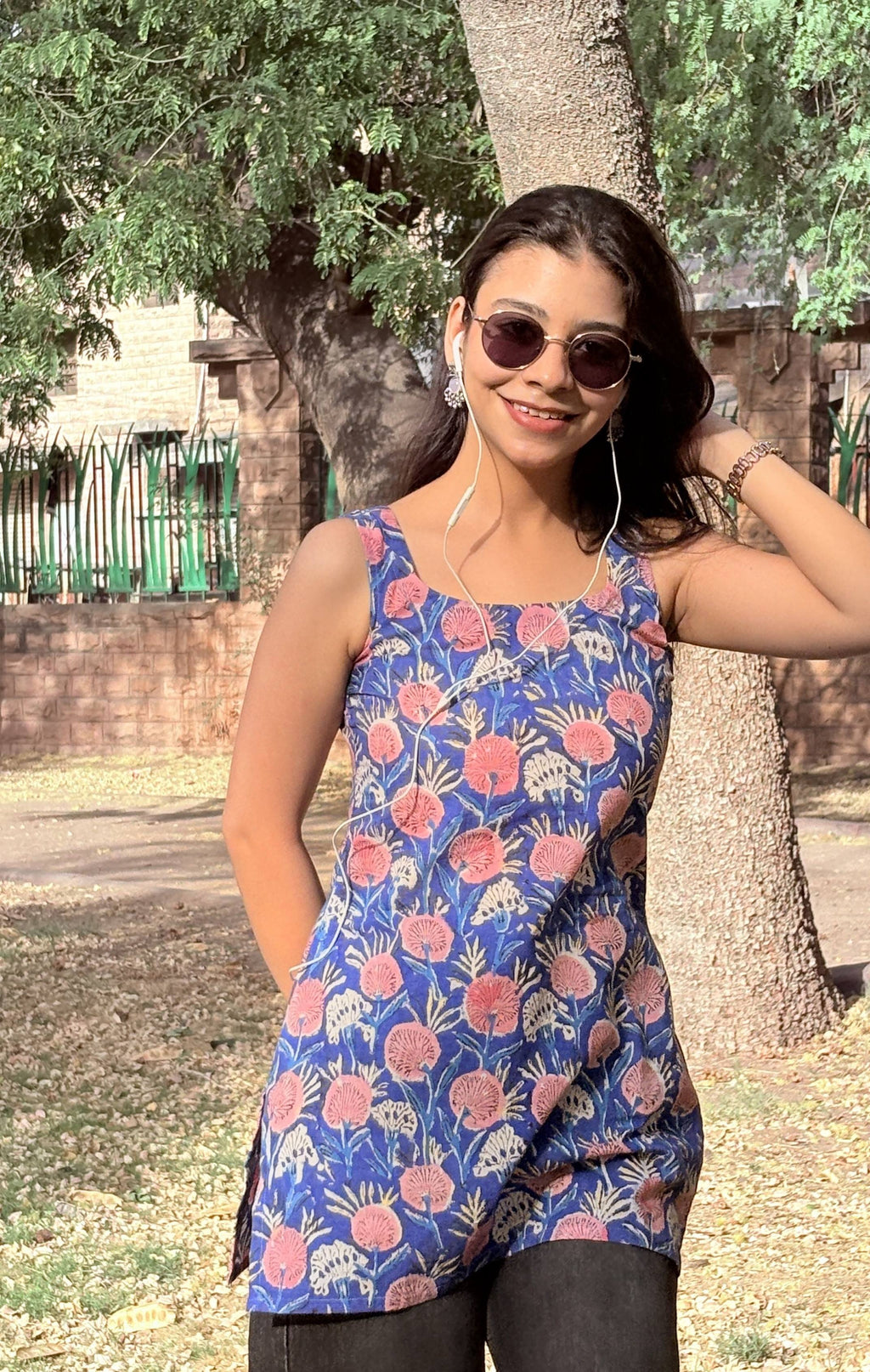 NeelKali Floral Block Premium Cotton Kurti