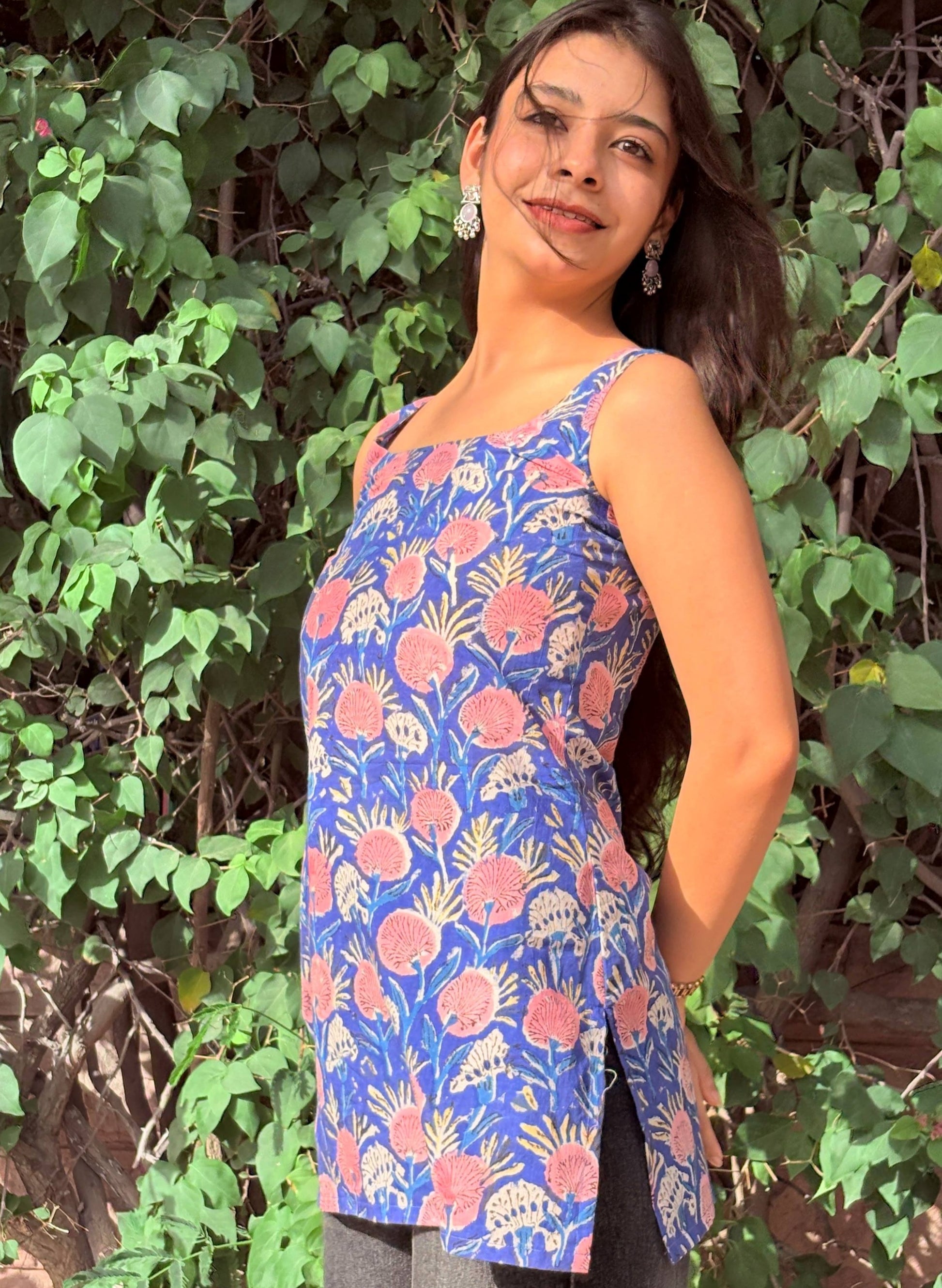 NeelKali Floral Block Premium Cotton Kurti