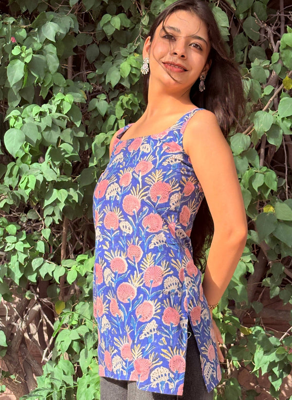 NeelKali Floral Block Premium Cotton Kurti