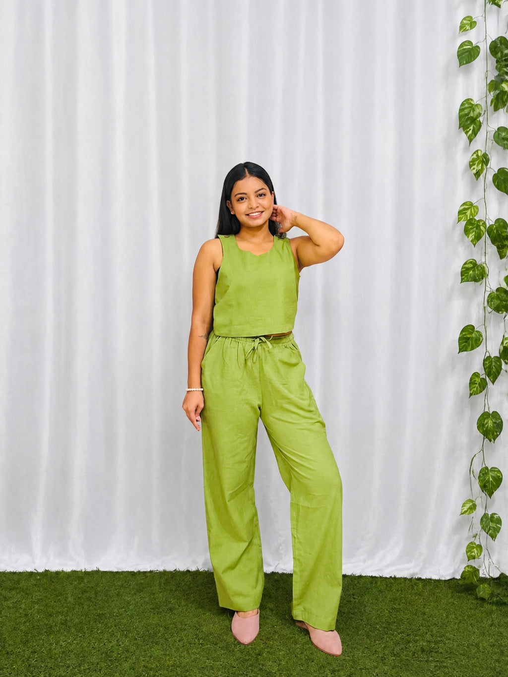 Green Cotton Cross Back top and Bottom Set