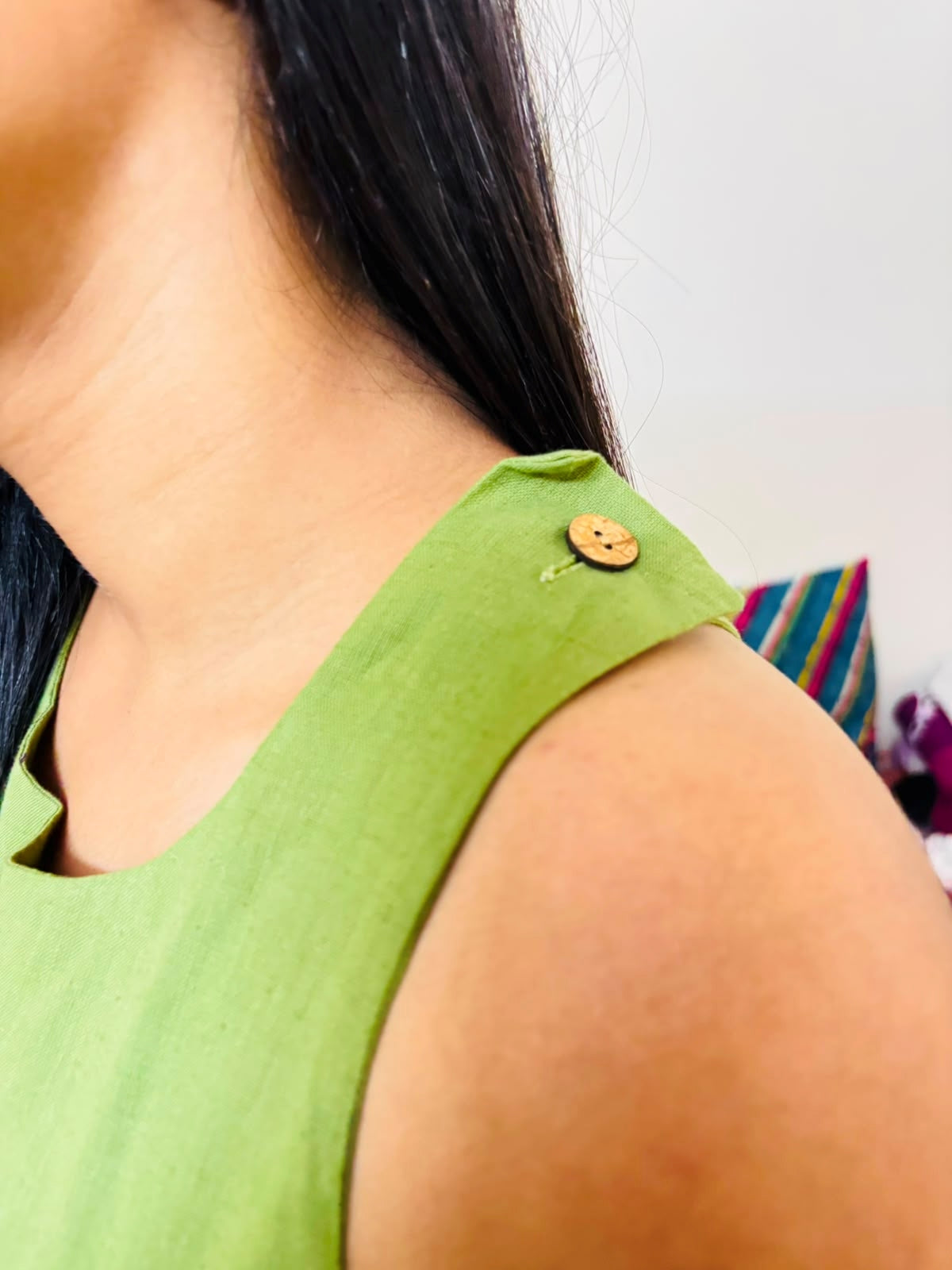 Women Cross Back Green Cotton Top