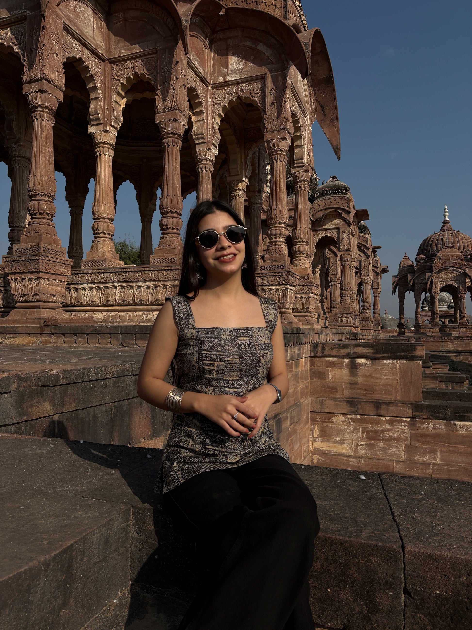 Tribal Block Motifs Square Neck Pure Cotton Kurti