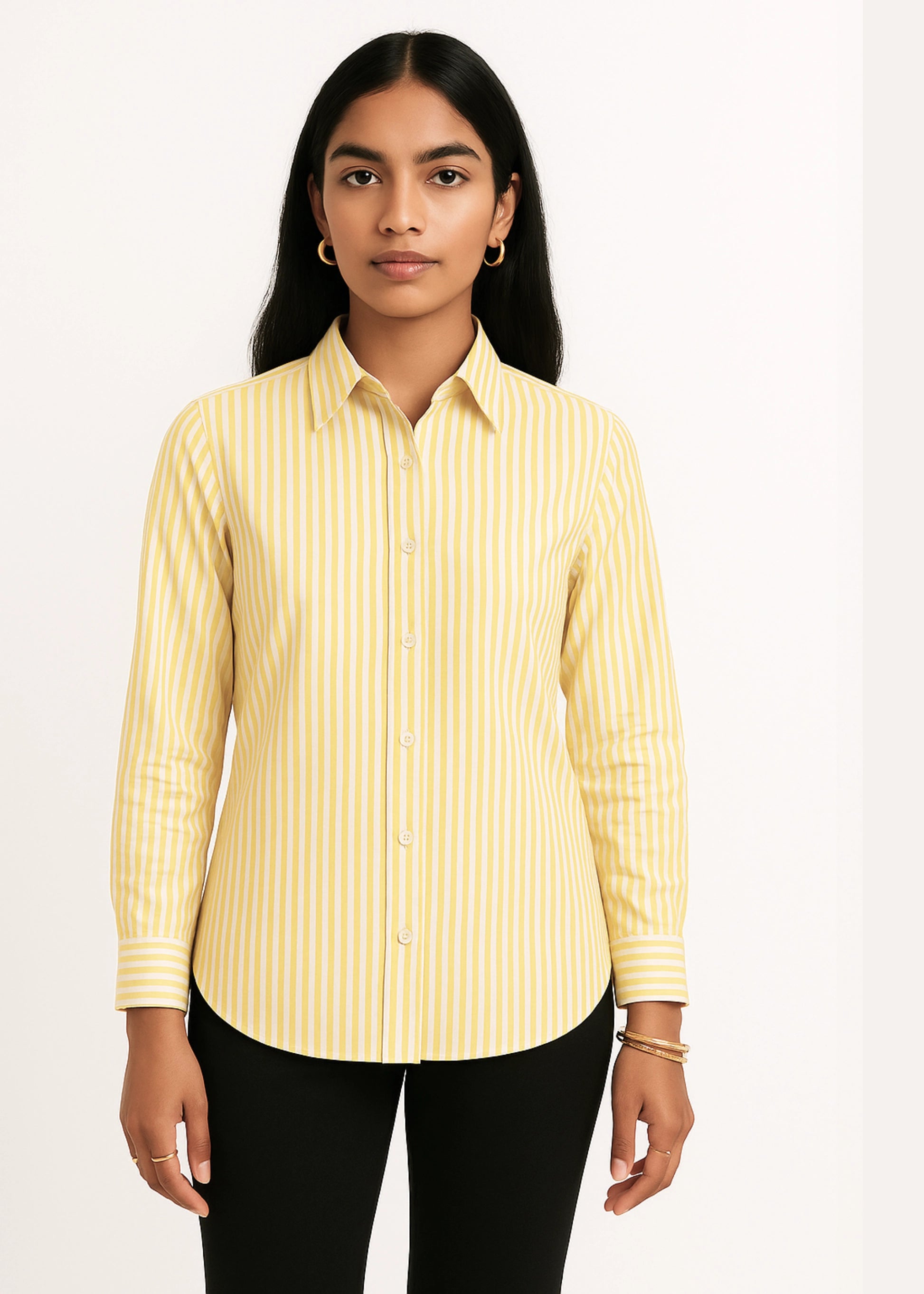 Yellow Vertical Stripe Cotton Shirt