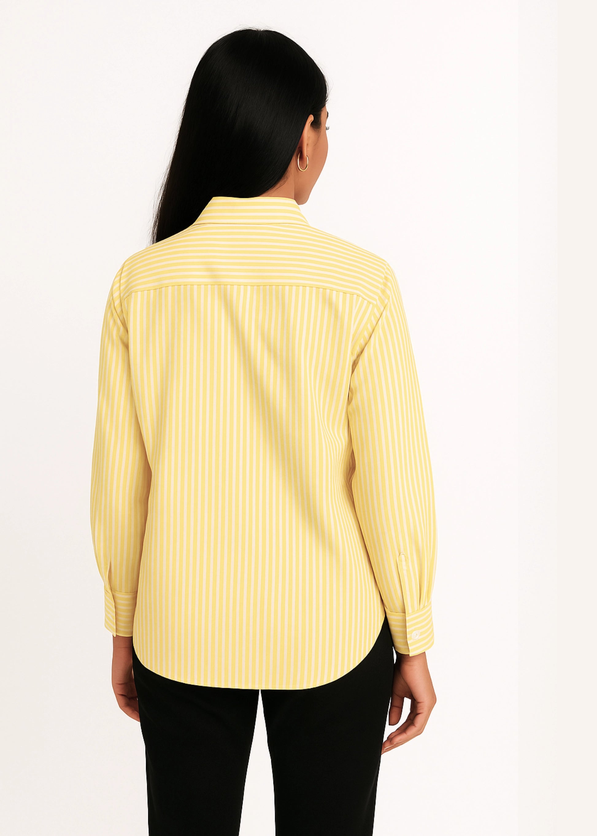 Yellow Vertical Stripe Cotton Shirt