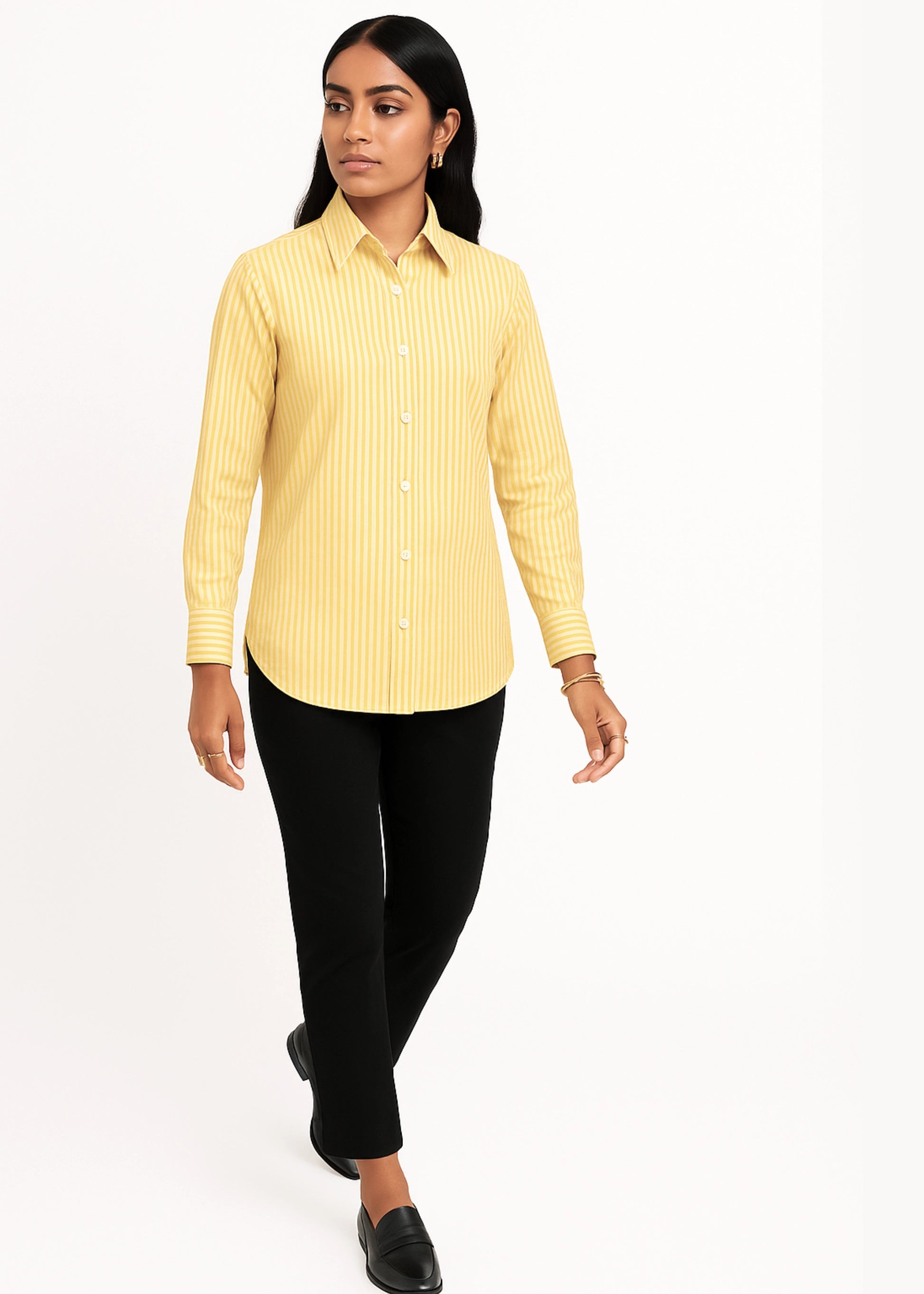 Yellow Vertical Stripe Cotton Shirt