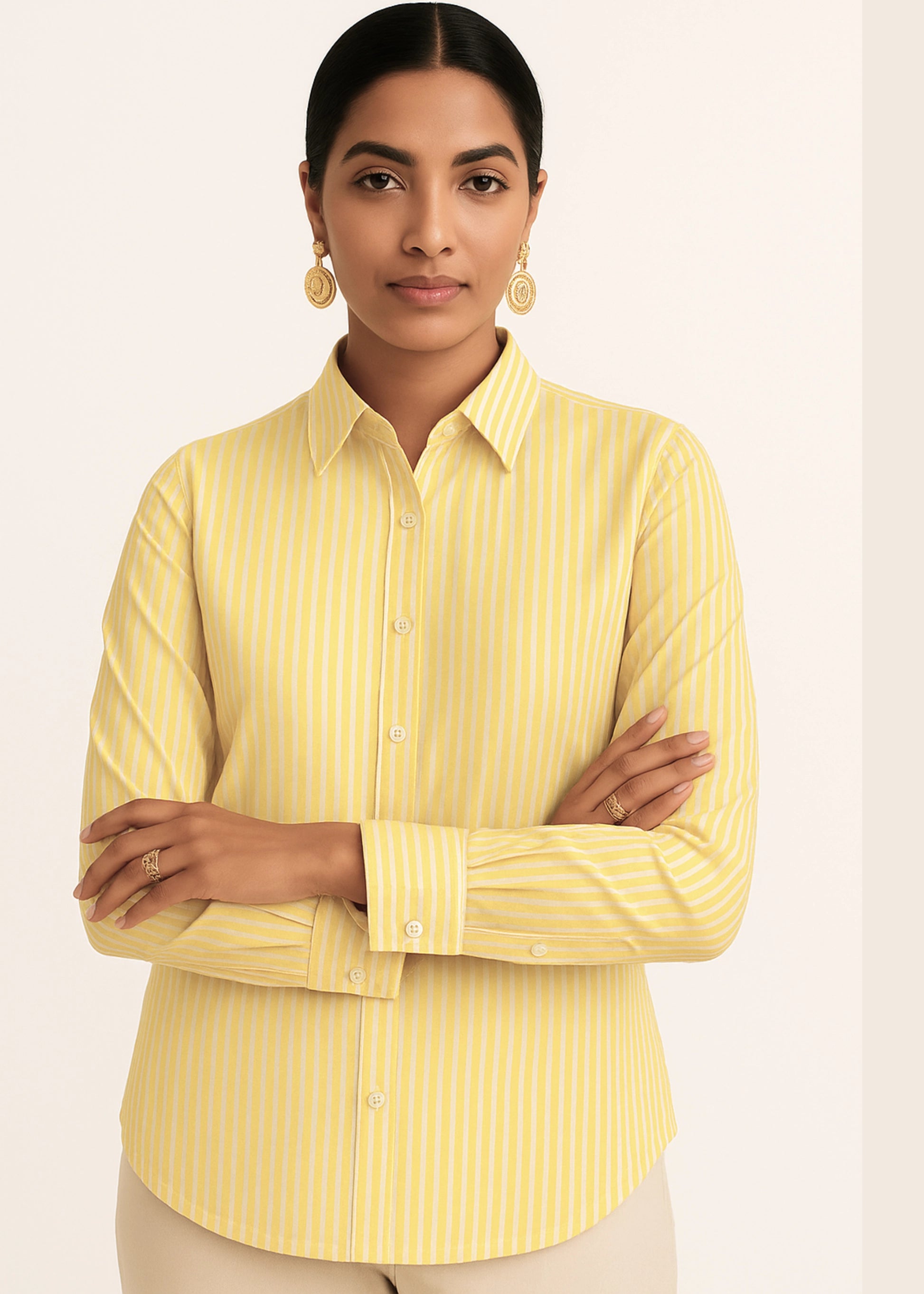 Yellow Vertical Stripe Cotton Shirt