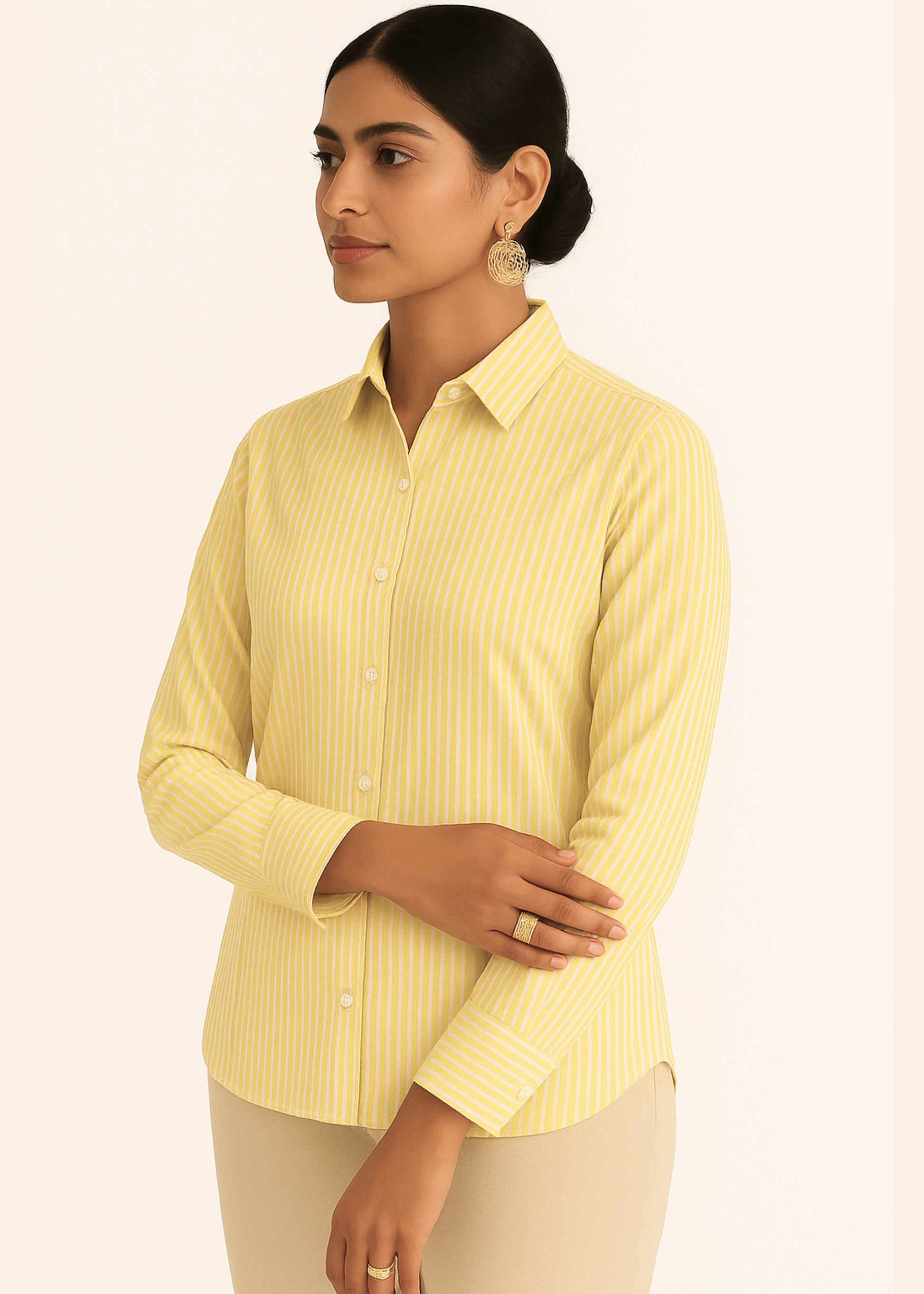 Yellow Vertical Stripe Cotton Shirt